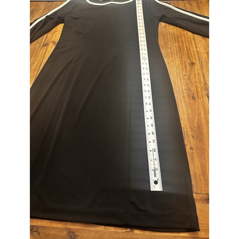 Talbots Size Medium Bow Sleeve Trim Ponte Shift Dress Black Classic Office - Picture 9 of 10